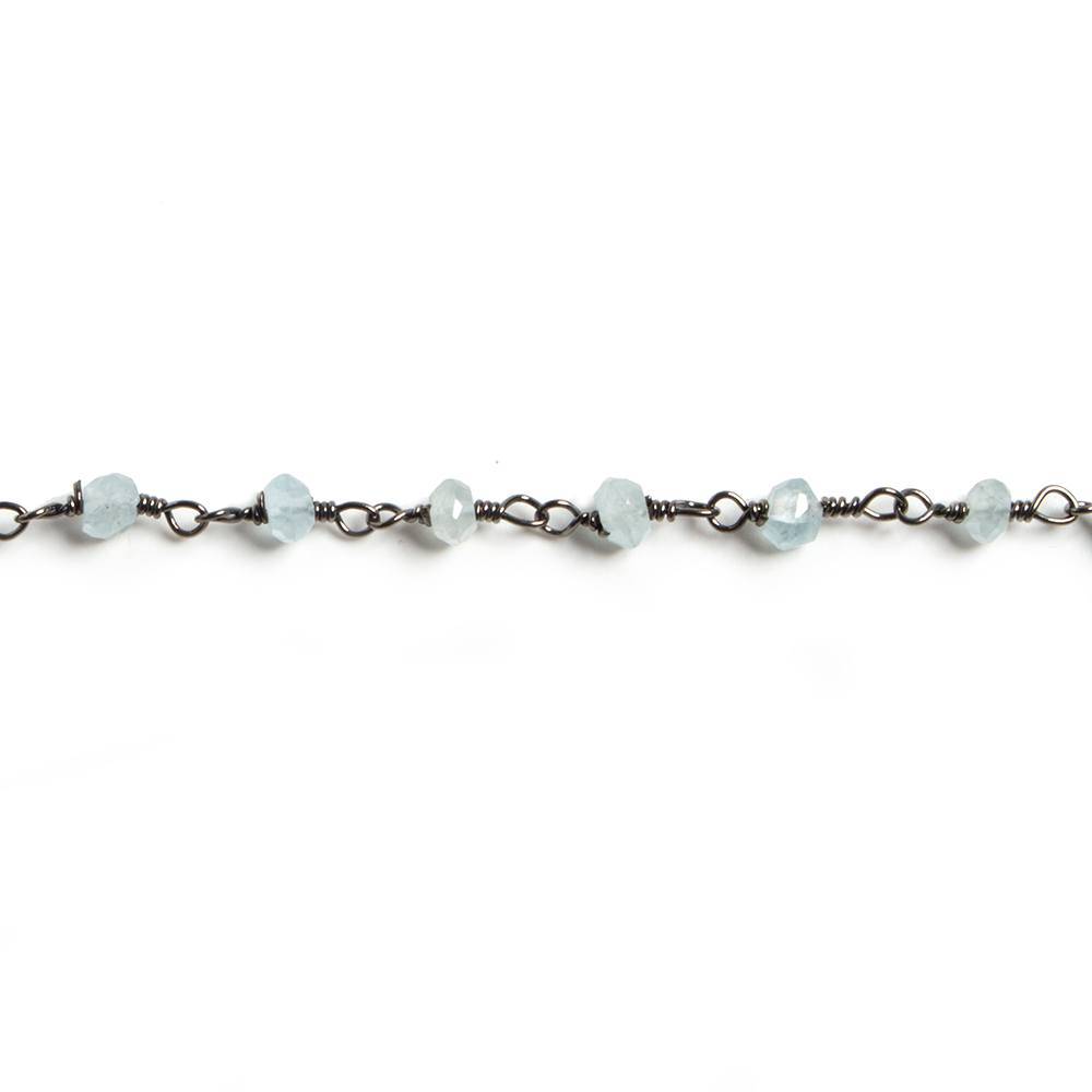 3mm Milky Aquamarine faceted rondelle Black Gold Chain by the foot 36 pieces