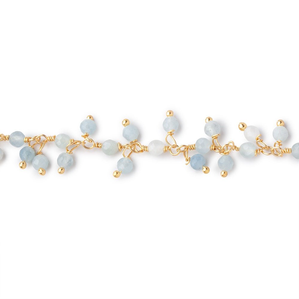 3mm Milky Aquamarine micro-faceted round Gold Dangling Chain by the foot