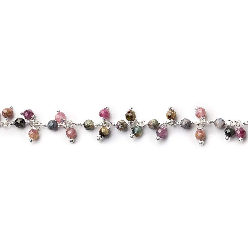 3mm Multi Color Tourmaline micro-faceted round Silver Dangling Chain by the foot