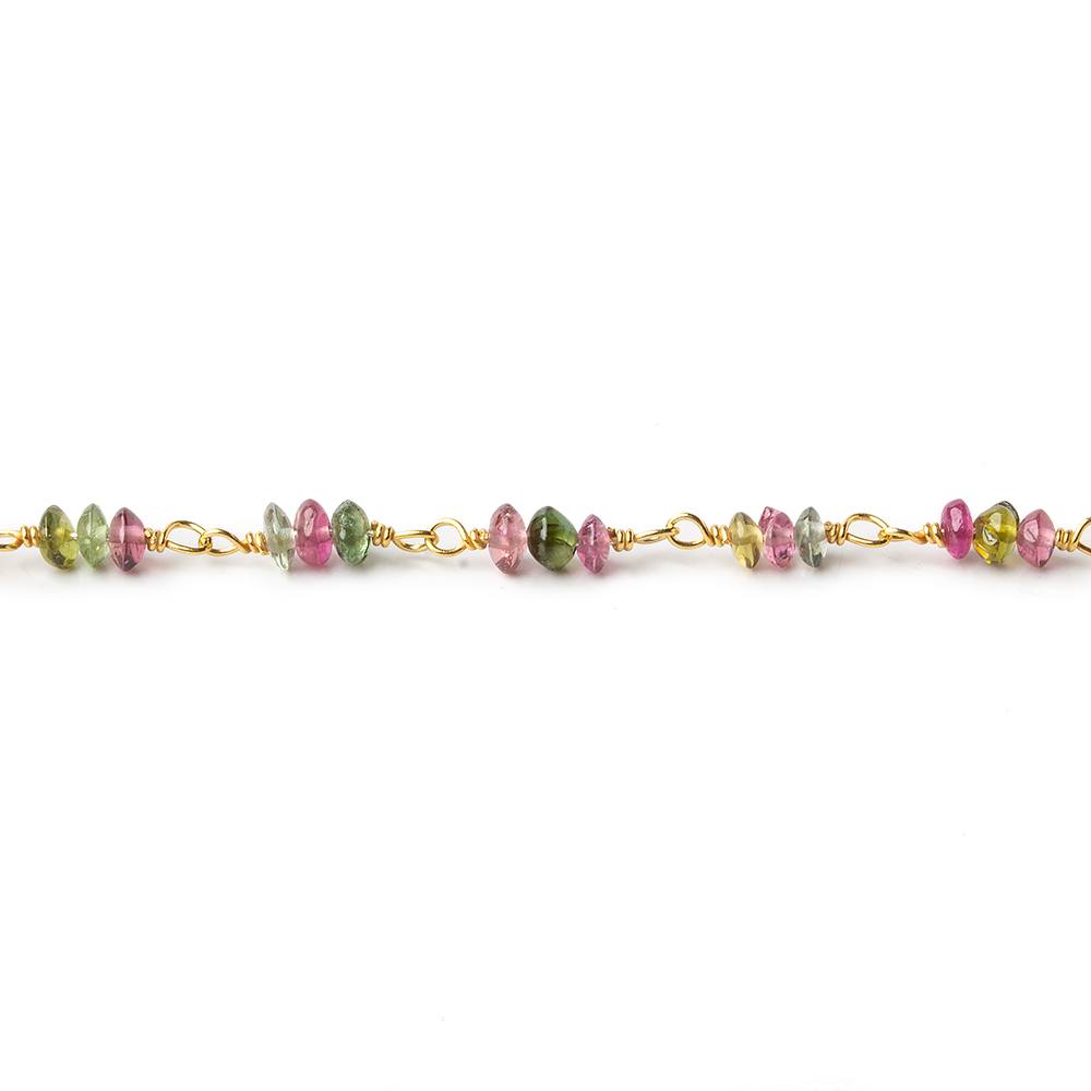 3mm Multi Color Tourmaline Rondelle Trio Vermeil Chain by the foot 90 beads per