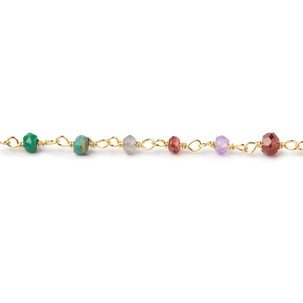 3mm Multi Gemstone Faceted Rondelle Vermeil Chain