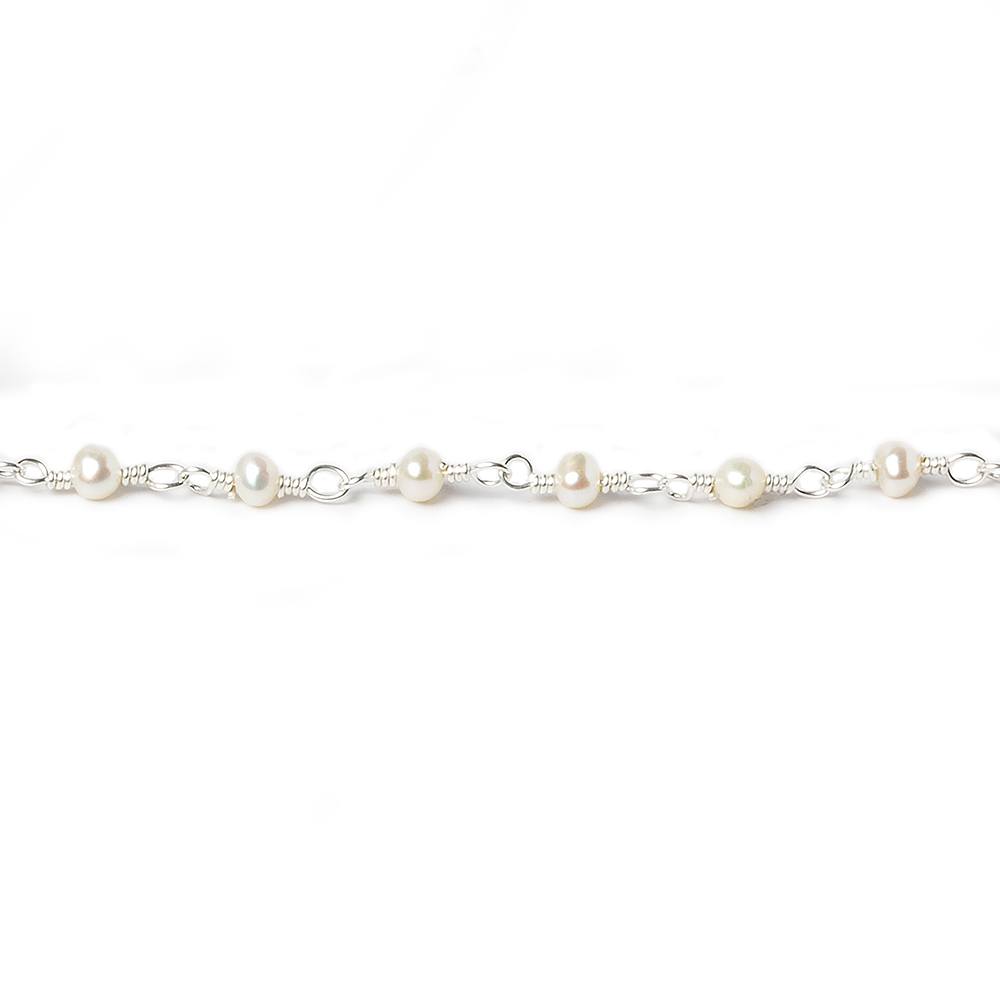 3mm Off White Baroque Freshwater Pearl .925 Silver Chain by the foot