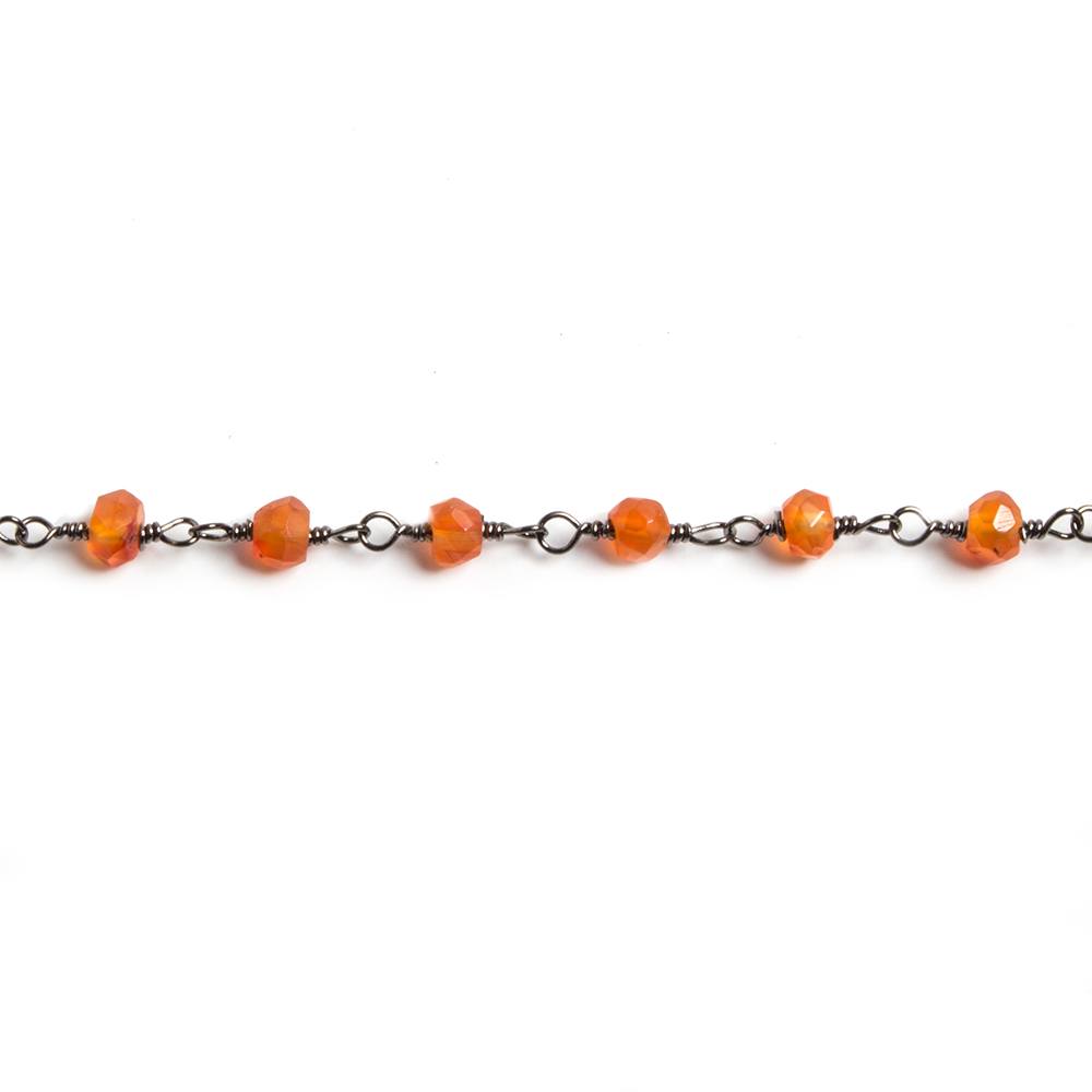 3mm Carnelian faceted rondelle Black Gold Chain by the foot 36 pieces