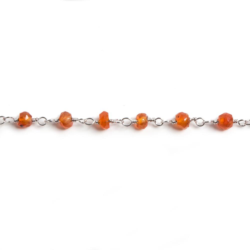 3mm Carnelian faceted rondelle Silver Chain by the foot 36 pieces