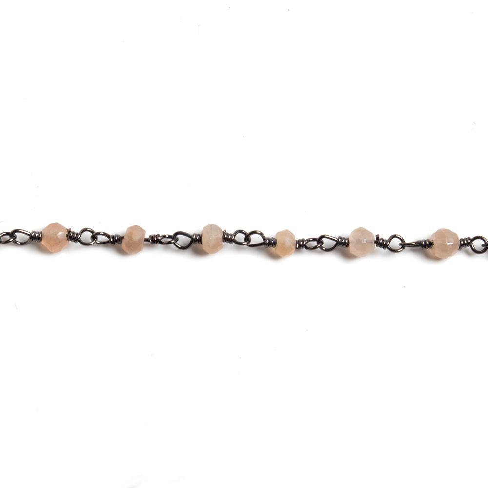 3mm Peach Moonstone faceted rondelle Black Gold Chain by the foot 36 pieces