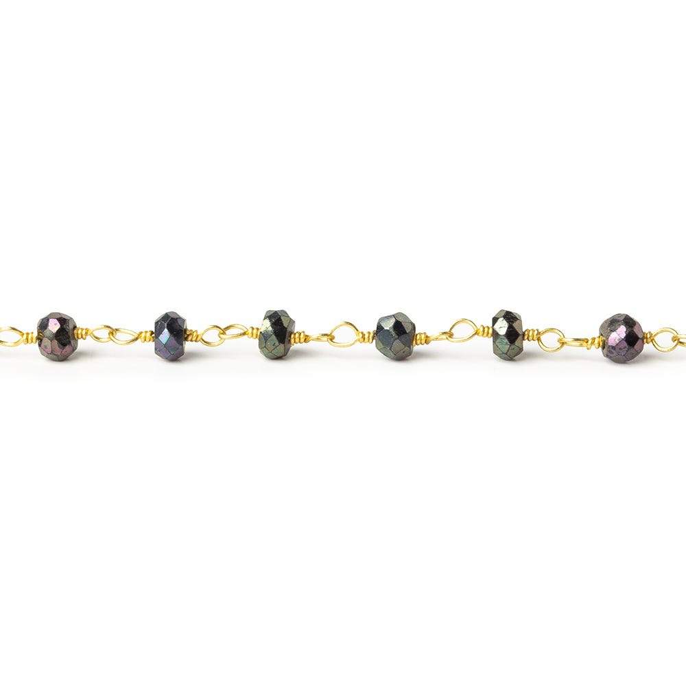 3mm Peacock Mystic Black Spinel rondelle Gold plated Chain by the foot 40pc