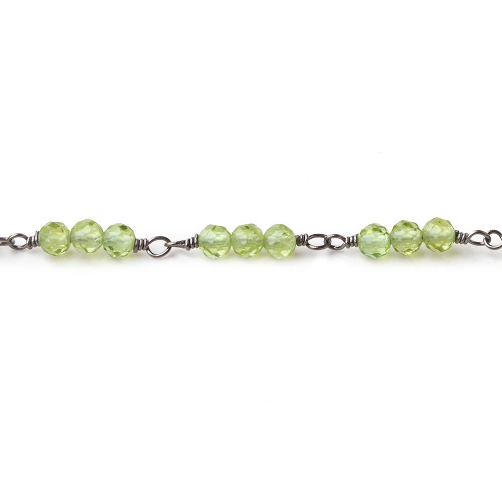 3mm Peridot micro faceted round Trio Black Gold Chain by the foot 73 beads per