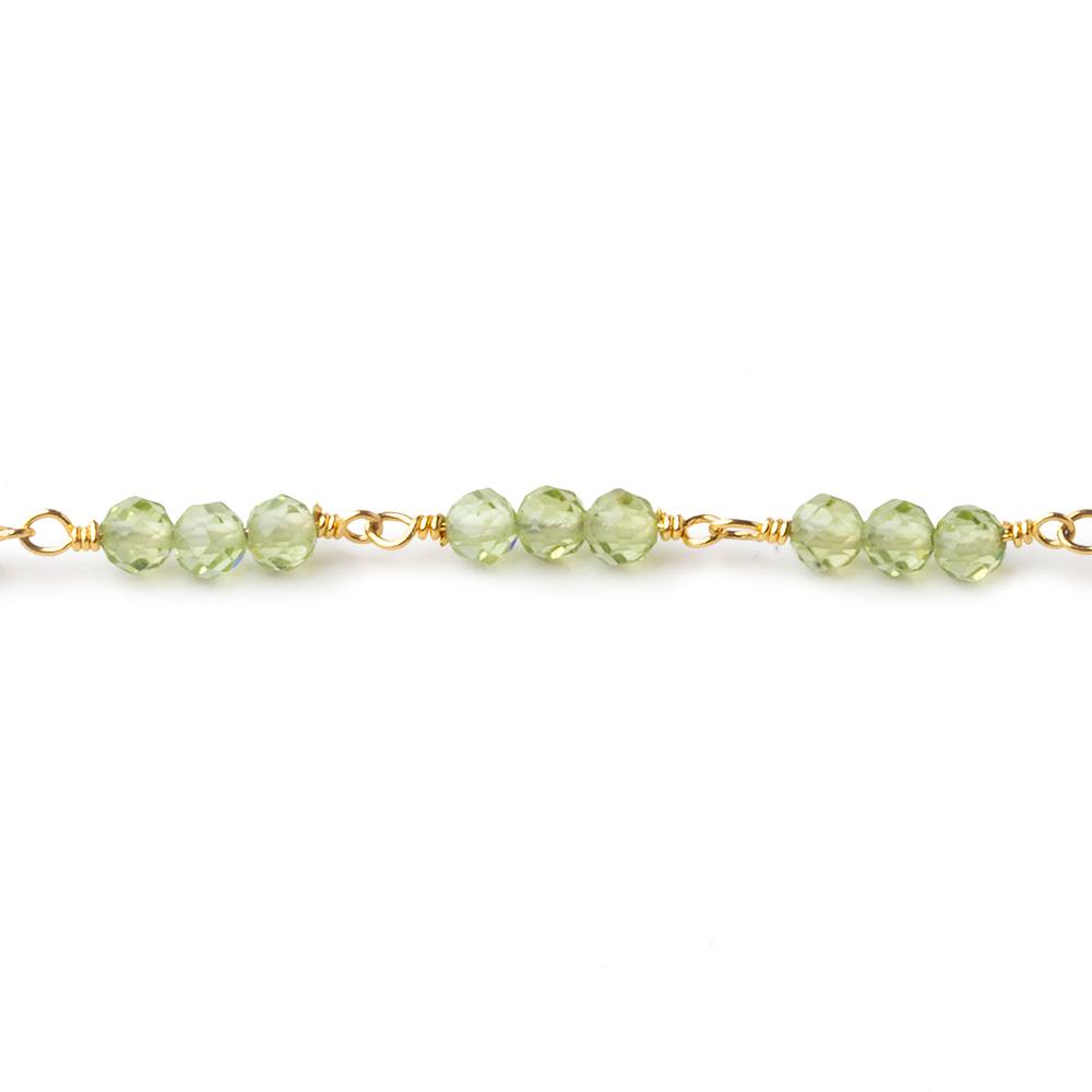 3mm Peridot micro faceted round Trio Gold Chain by the foot 73 beads per