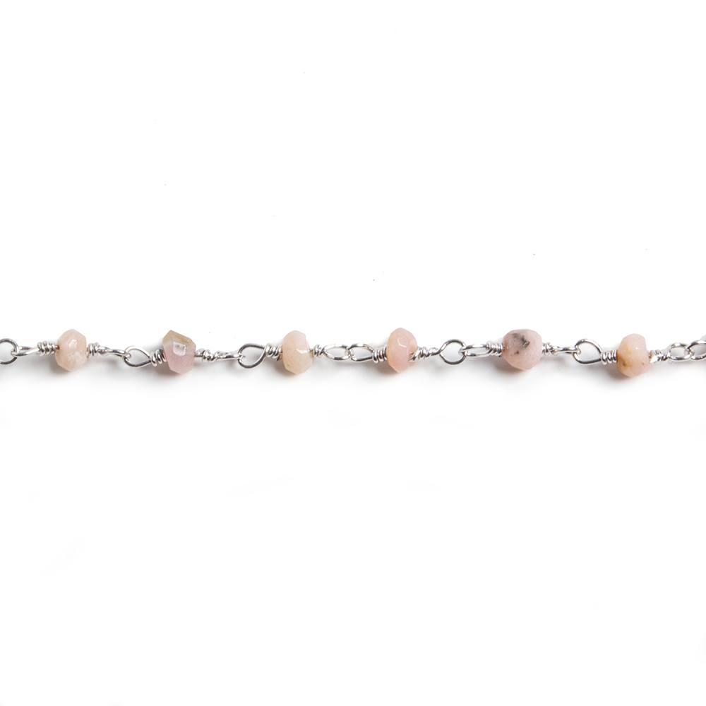 3mm Pink Peruvian Opal faceted rondelle Silver Chain by the foot 36 pieces