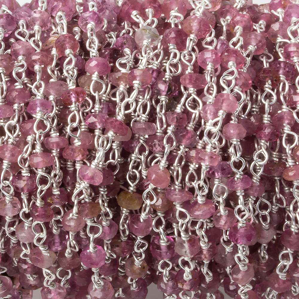 3mm Pink Tourmaline faceted rondelle Silver .925 Chain by the foot 48 pcs