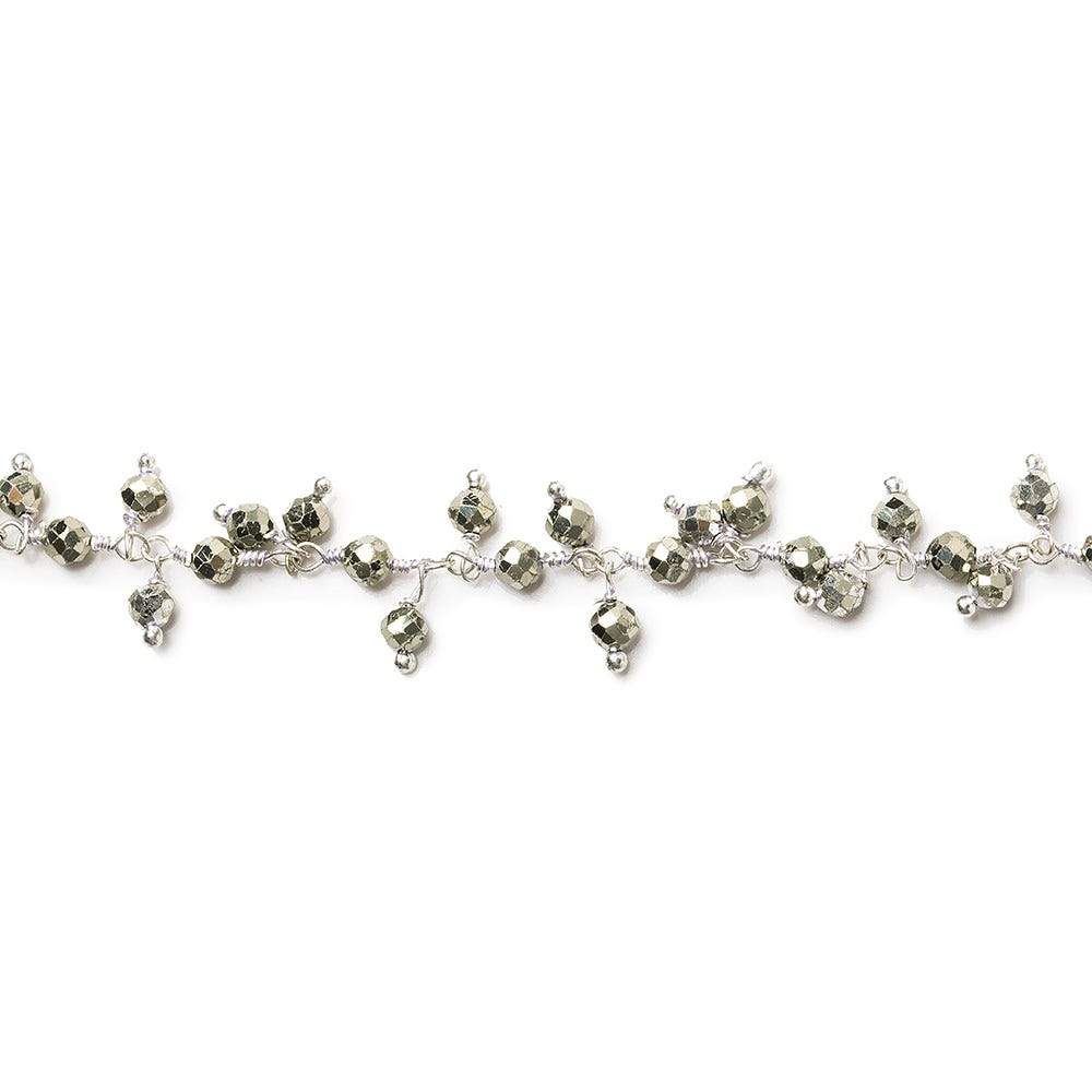 3mm Pyrite micro-faceted round Silver Dangling Chain by the foot