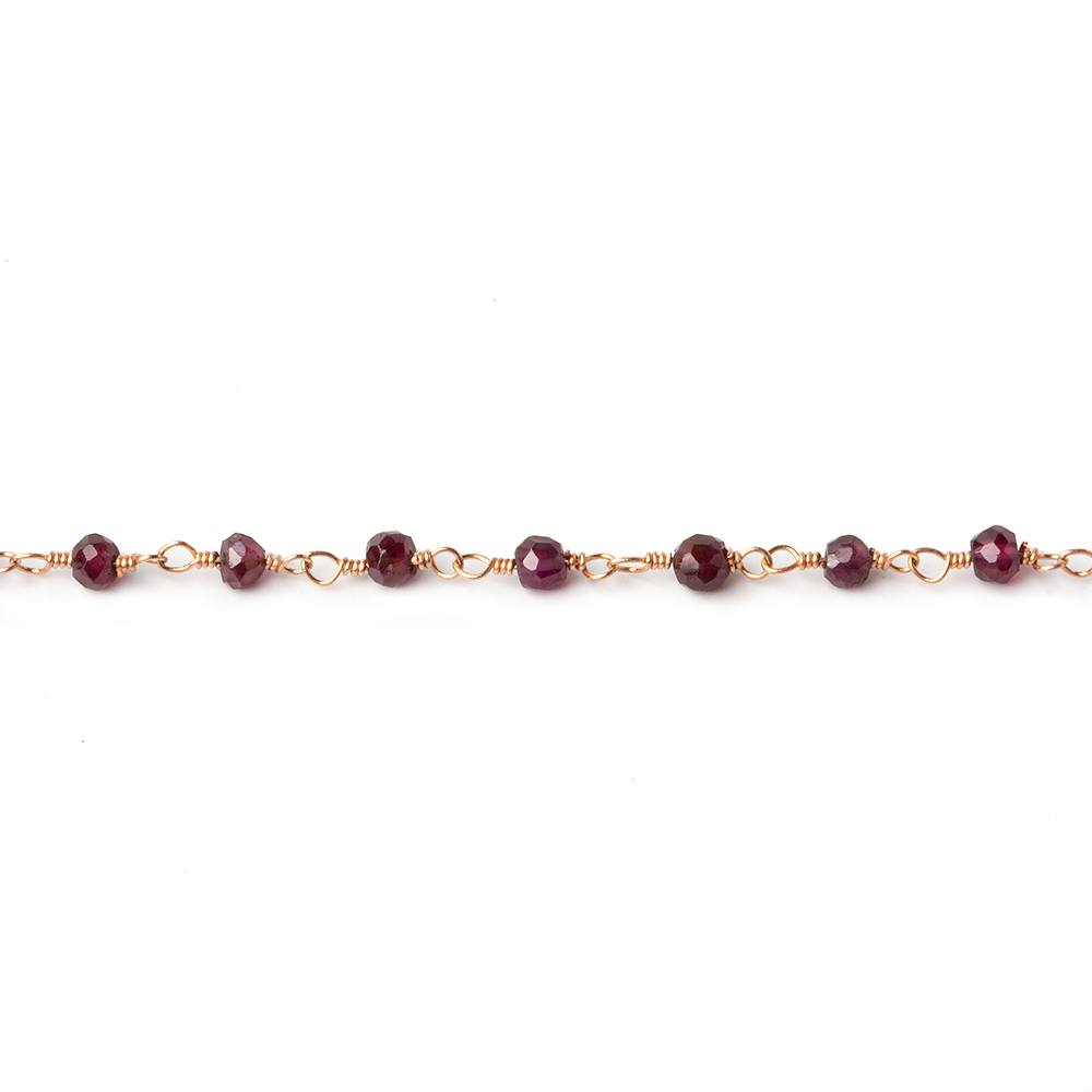 3mm Rhodolite Garnet faceted rondelle Rose Gold Chain by the foot 41 pieces