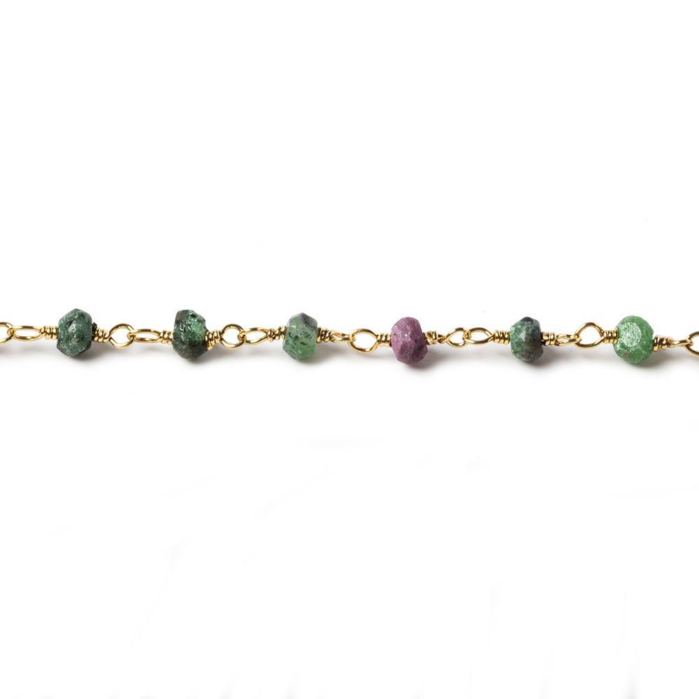 3mm Ruby in Zoisite faceted rondelle Gold Chain by the foot