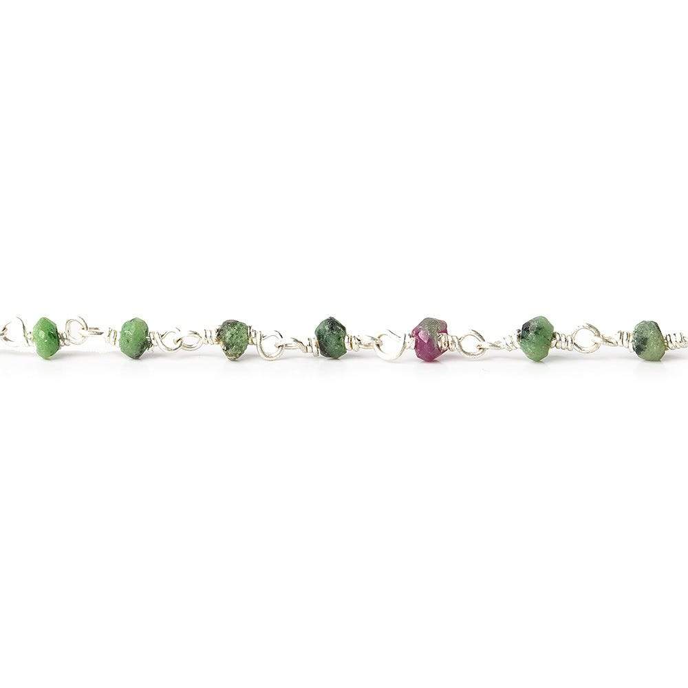 3mm Ruby in Zoisite faceted rondelle Silver plated Chain by the foot