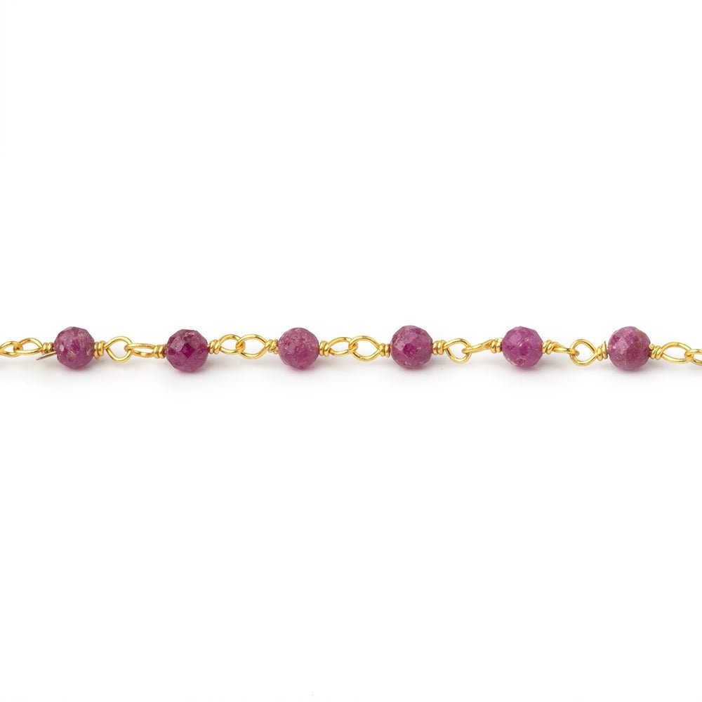 3mm Ruby Micro Faceted Rounds on Gold Plated Chain