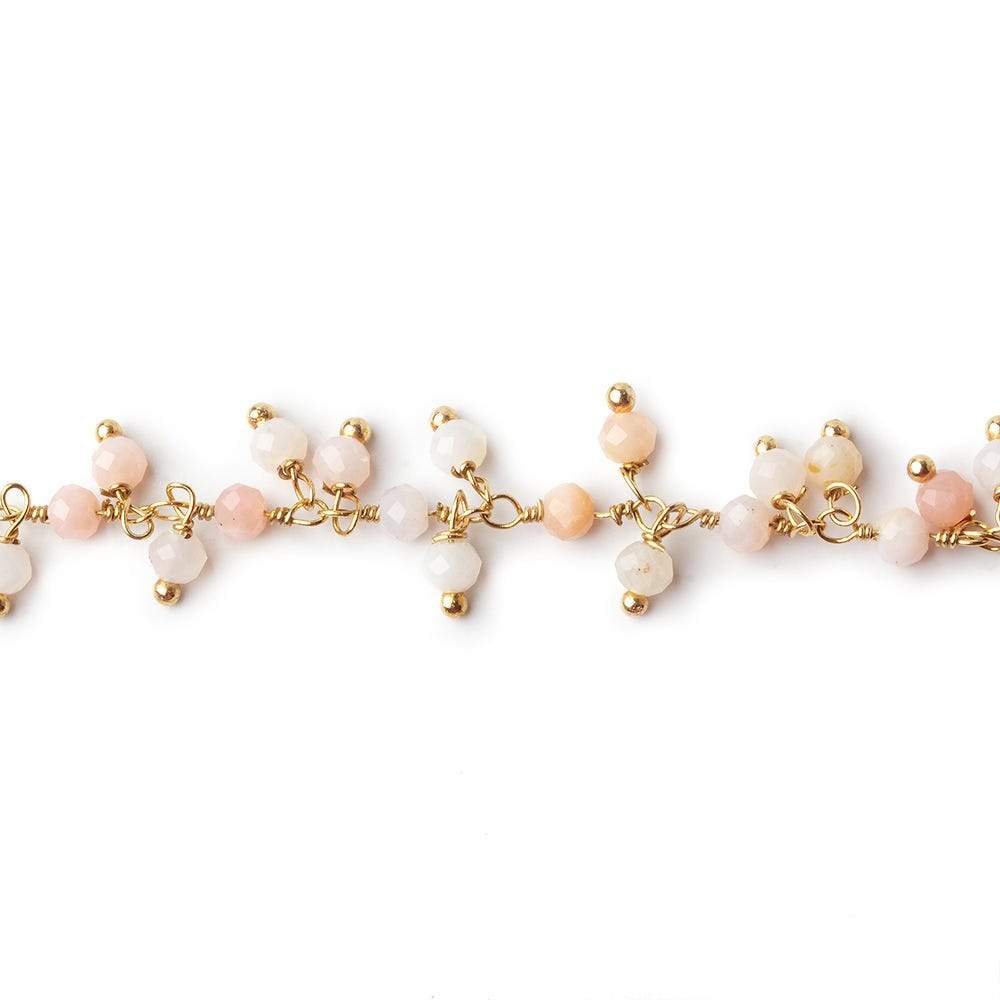 3mm Shaded Pink Peruvian Opal micro faceted round Gold plated Dangle Chain by the foot