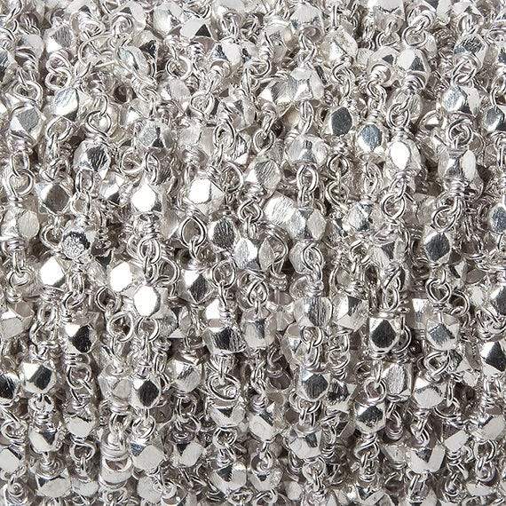 3mm Silver plated brushed nugget Silver plated Chain by the foot