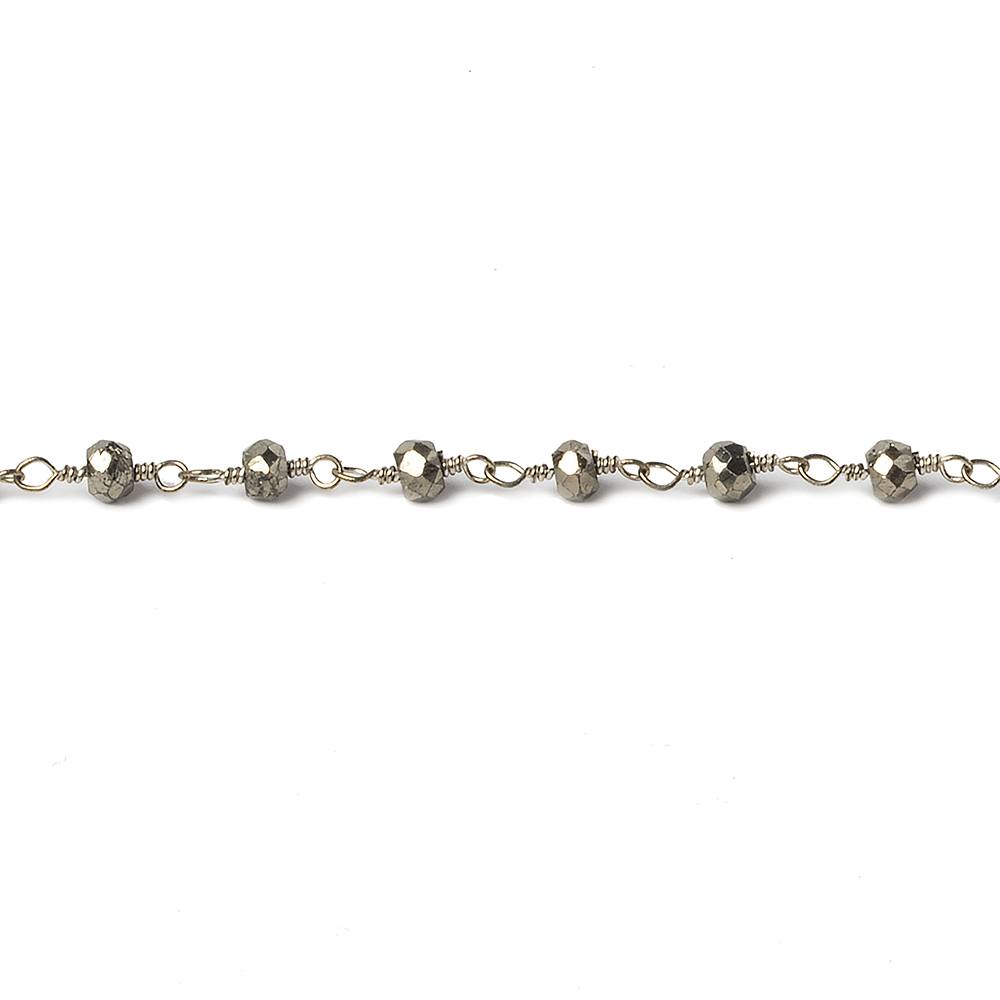 3mm Silver plated Pyrite faceted rondelle Silver Chain by the foot 38 pieces