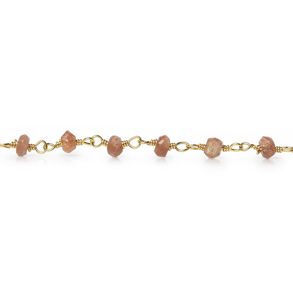 3mm Sunstone faceted rondelle Gold Chain by the foot 40 pieces