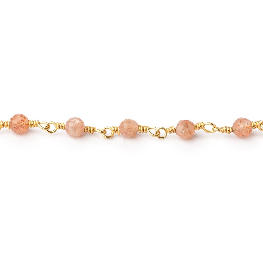 3mm Sunstone Micro Faceted Rounds on Gold Plated Chain