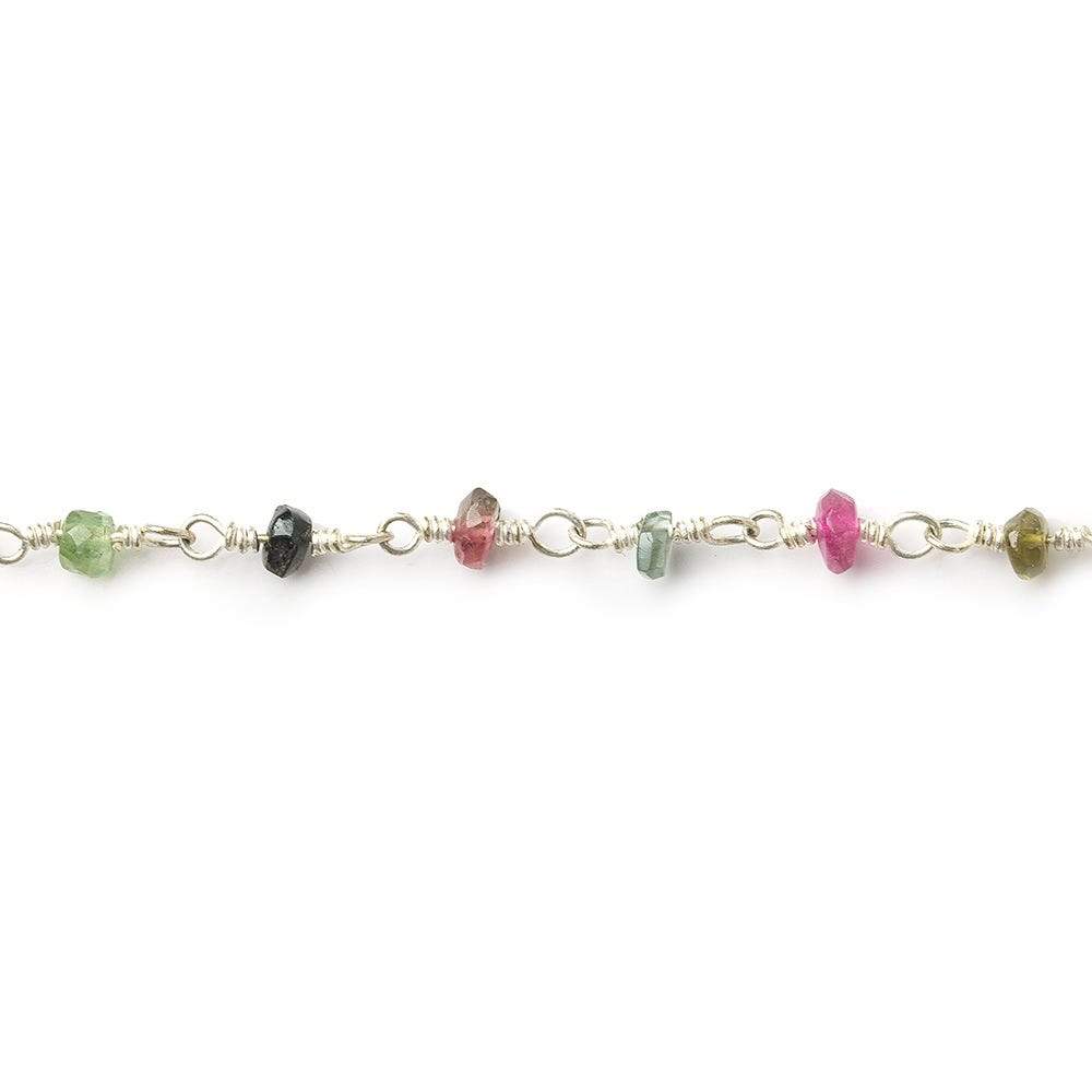 3mm Tourmaline faceted rondelle Silver plated Wire Wrapped Chain