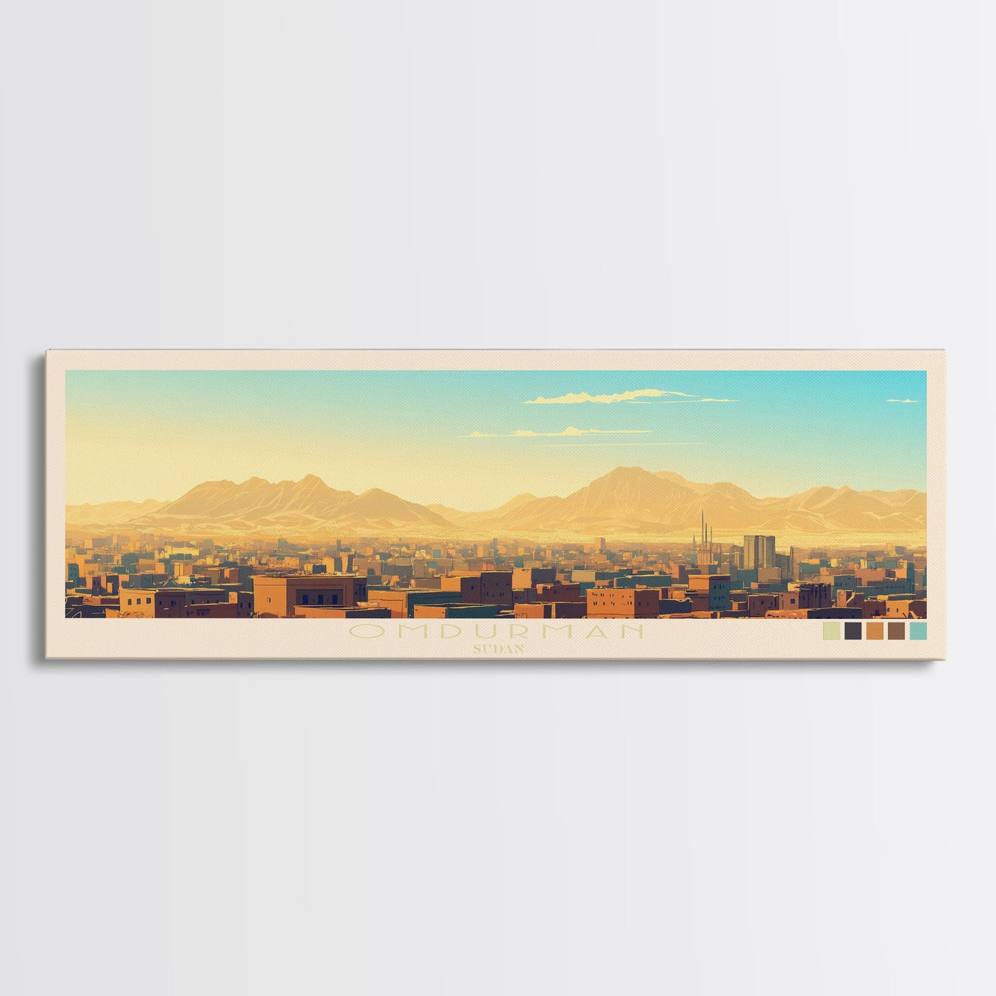 Omdurman, Sudan Panoramic Travel Poster Canvas Print, Omdurman, Sudan Painting, Sudan Art, Omdurman Travel Art, Guest Room Painting