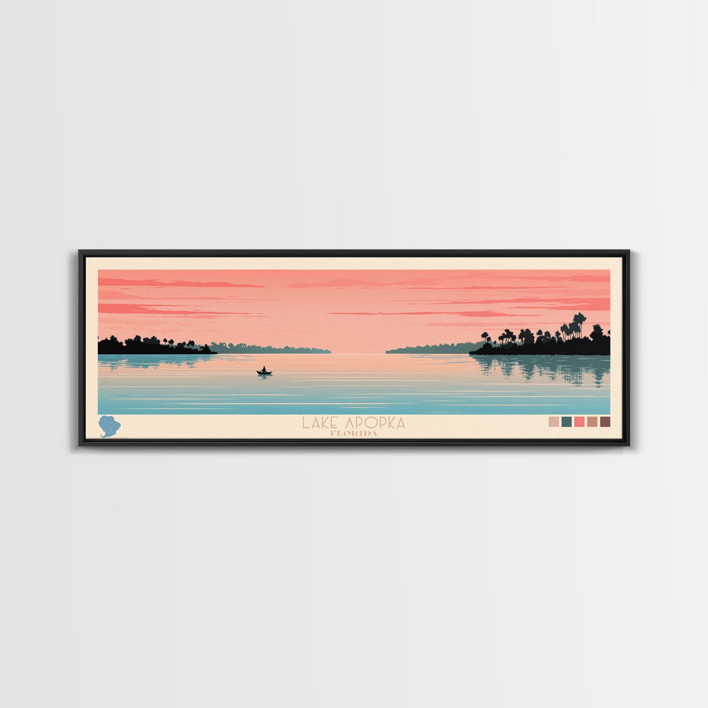 Lake Apopka Florida Framed Canvas Print, Panoramic Art, Midcentury Modern, Pop Art, Living Room Wall Art, Travel Poster, Lake House Decor