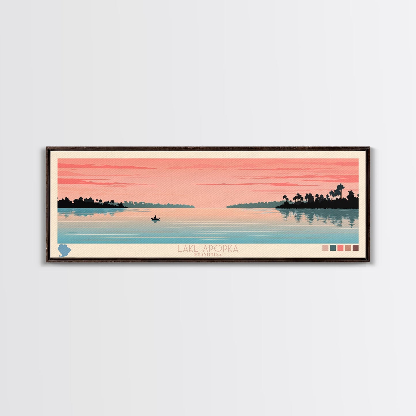 Lake Apopka Florida Framed Canvas Print, Panoramic Art, Midcentury Modern, Pop Art, Living Room Wall Art, Travel Poster, Lake House Decor