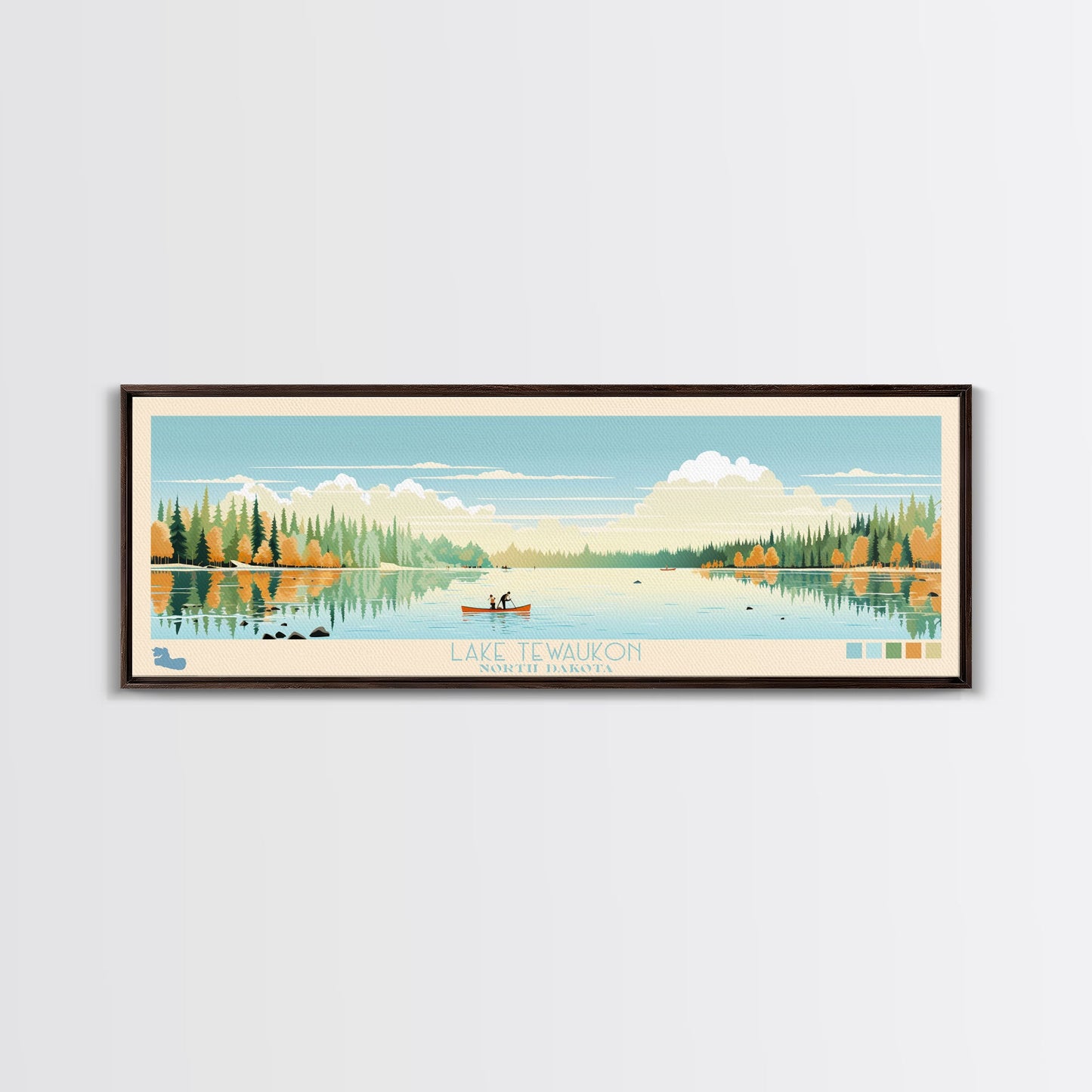 Lake Tewaukon North Dakota Framed Canvas Print, Panoramic Wall Art, Midcentury Modern, Pop Art, Living Room Decor, Travel Poster, Lake House Art