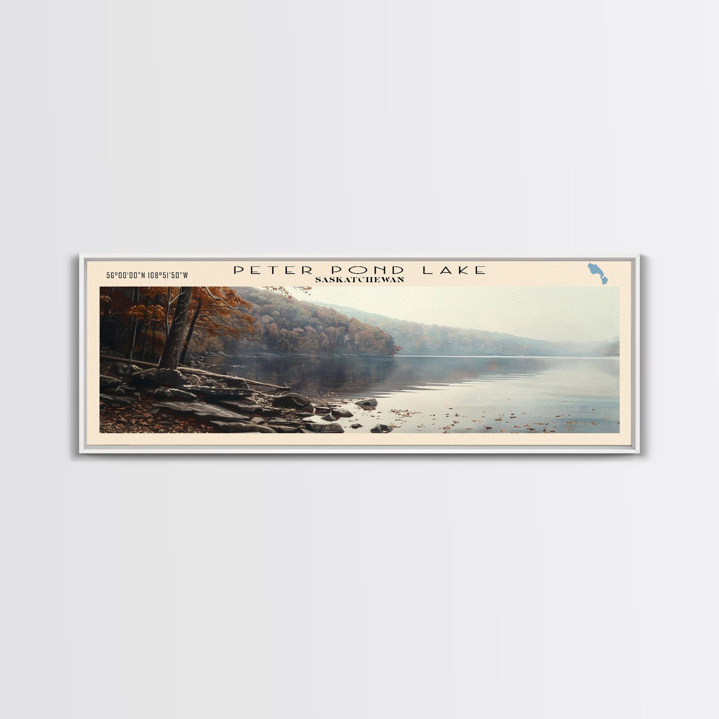 Peter Pond Lake Framed Canvas Print, Lake House Decor, Panoramic Wall Art, Travel Poster, Scenic Landscape Painting, Contemporary Art