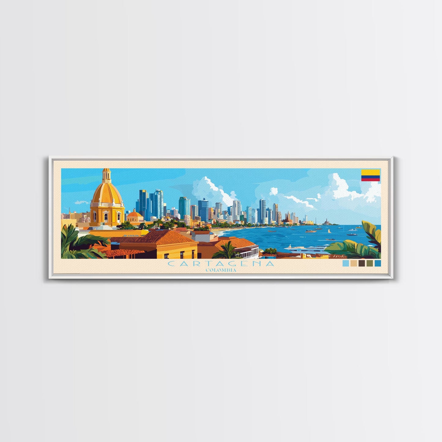 Cartagena, Colombia Panoramic Travel Poster Canvas Print, Cartagena, Colombia Painting, Colombia Art, Cartagena Travel Art, Guest Room Painting