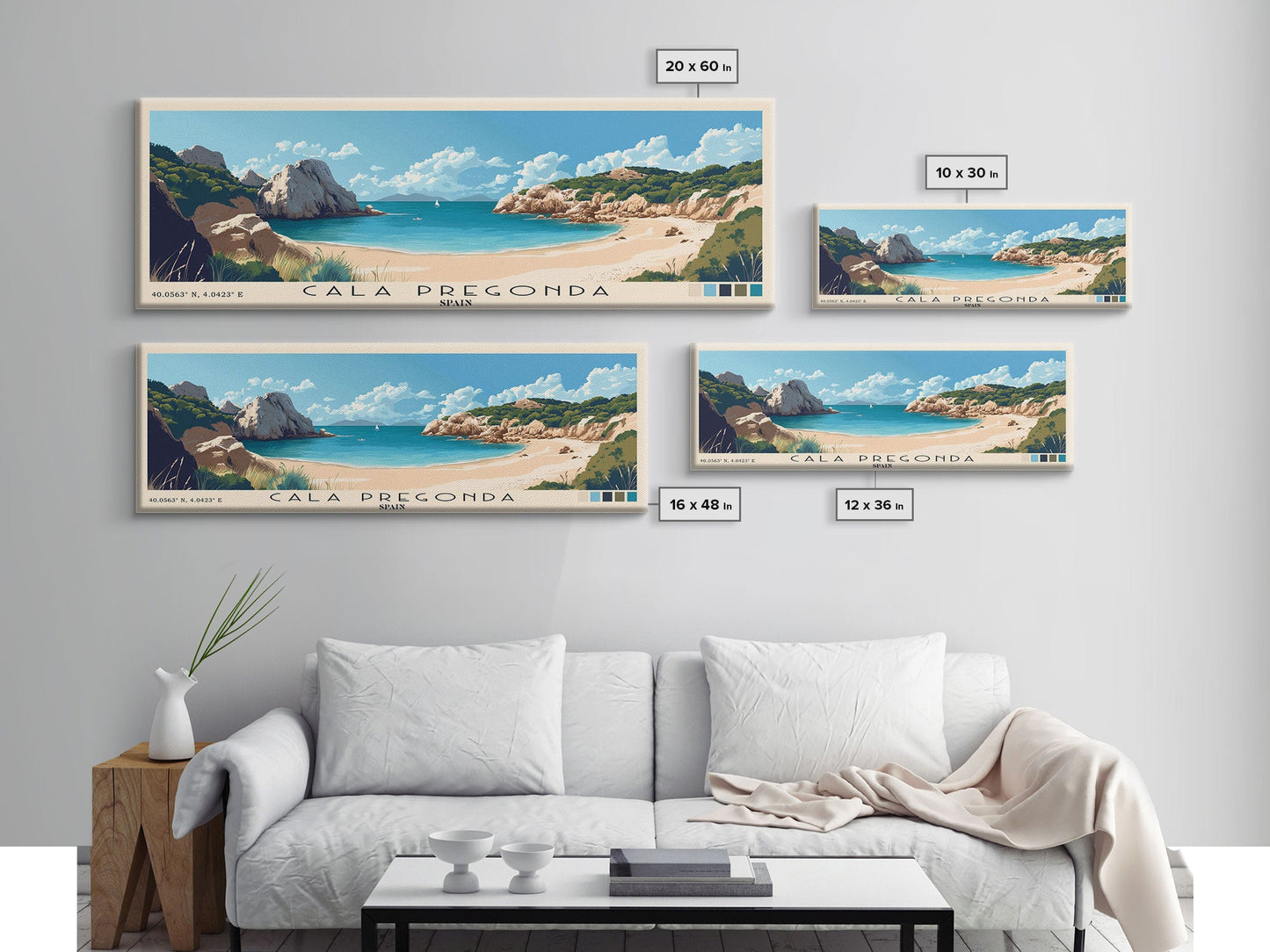 Cala Pregonda, Spain Panoramic Print, Vacation Gift, Spain Wall Art, Beach Painting, Beach Decor, Beach Or Lakehouse Art