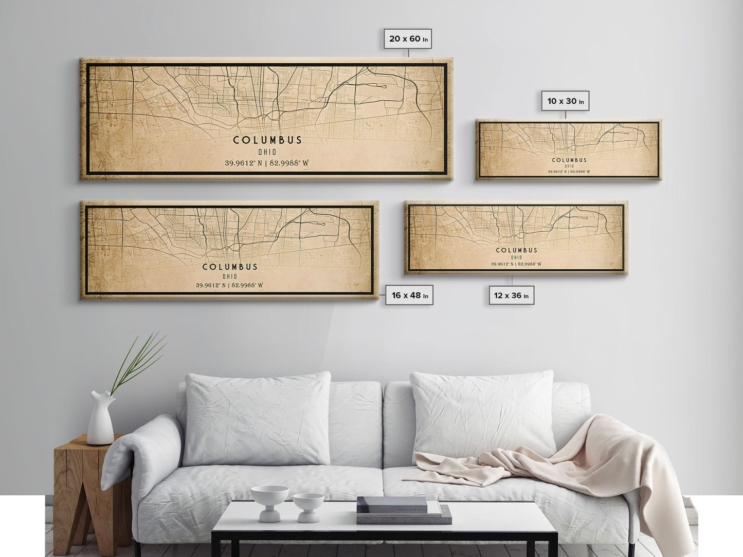 Columbus Panoramic vintage map print poster or framed canvas, Ohio map print poster canvas, Columbus city map print poster canvas