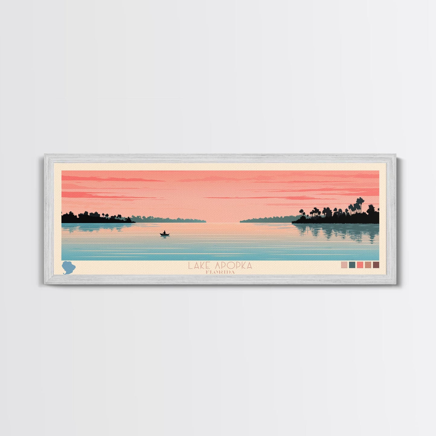 Lake Apopka Florida Framed Canvas Print, Panoramic Art, Midcentury Modern, Pop Art, Living Room Wall Art, Travel Poster, Lake House Decor