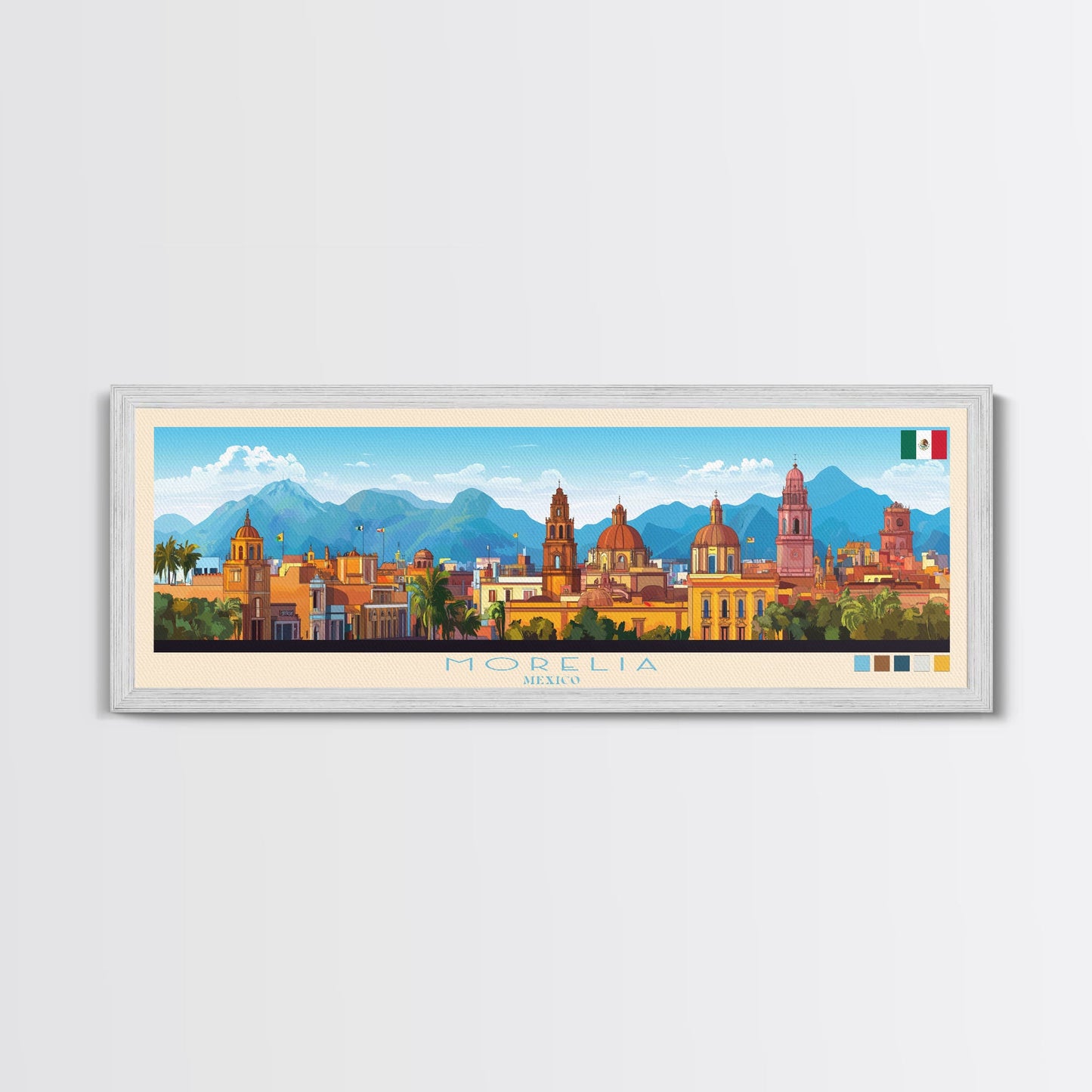 Morelia, Mexico Panoramic Travel Poster Canvas Print, Morelia, Mexico Painting, Mexico Art, Morelia Travel Art, Living Room Painting