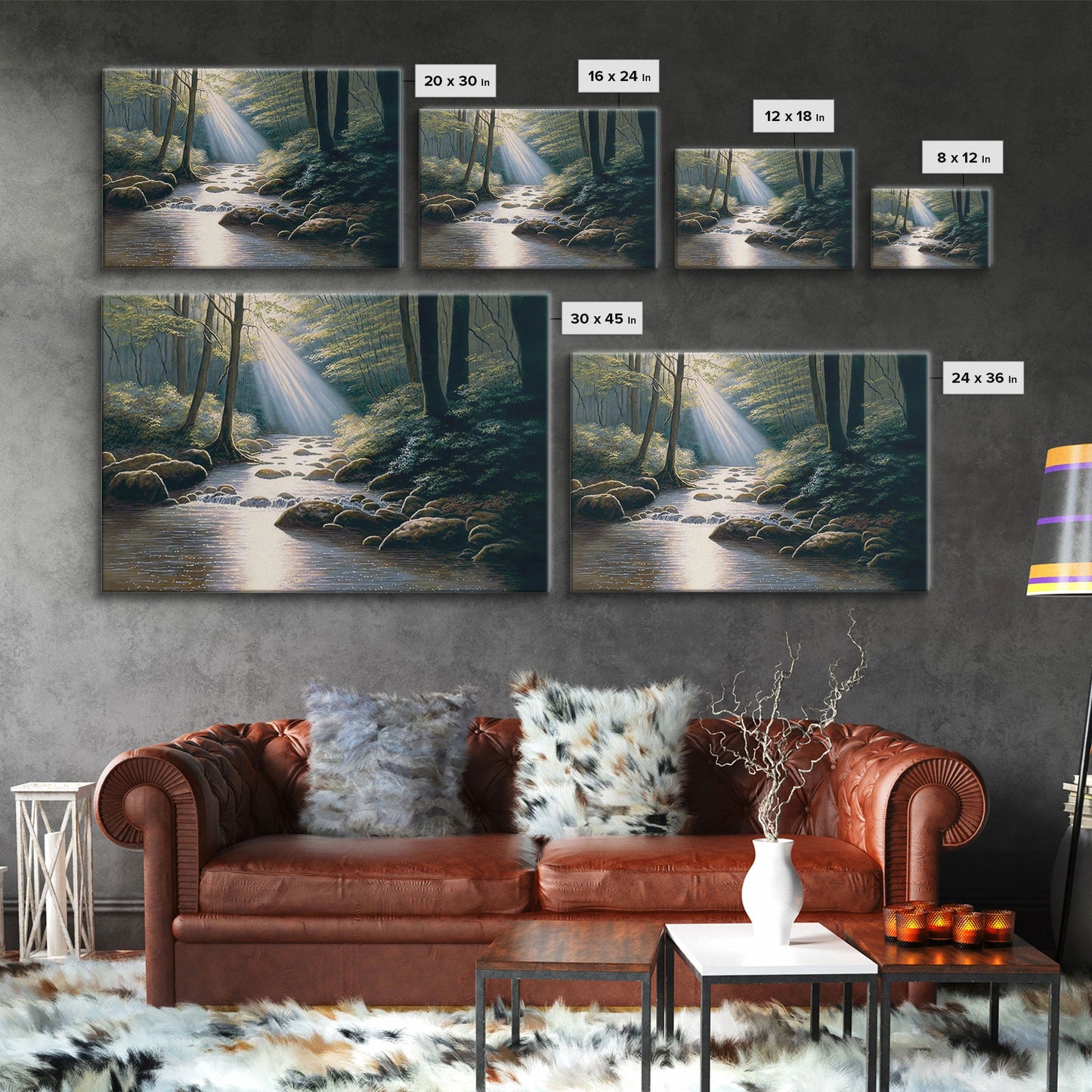 Colorful Watercolor Art, Framed Canvas Print, unique wall art, framed wall art, Landscape watercolor, Beams of Sunlight piercing the canopy