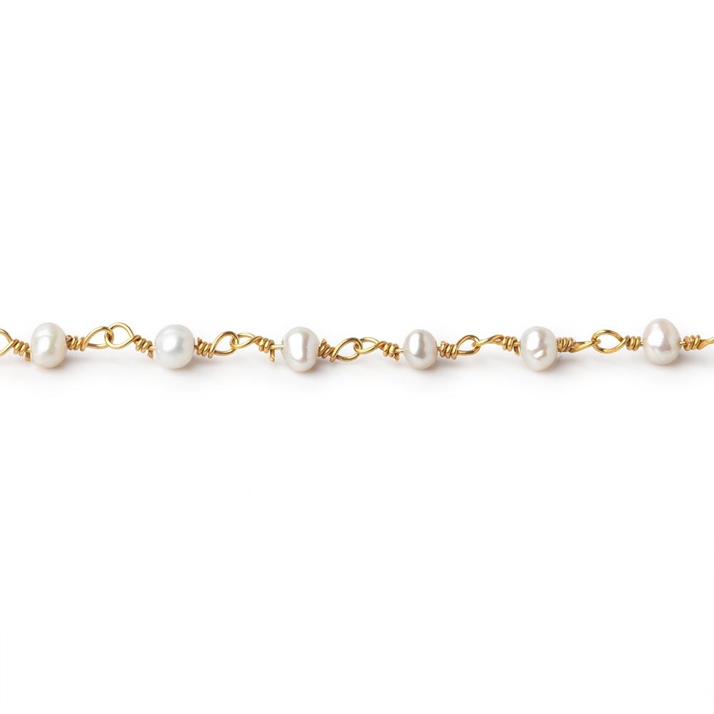 3x2mm Petite White Baroque Pearls on Gold Plated Chain - LOT of 10 Feet
