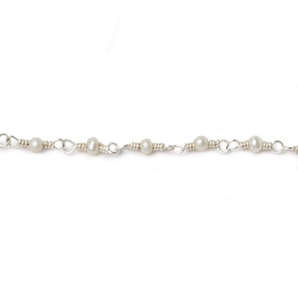 3x2mm White Baroque Freshwater Pearl Silver .925 Chain by the foot 38 beads