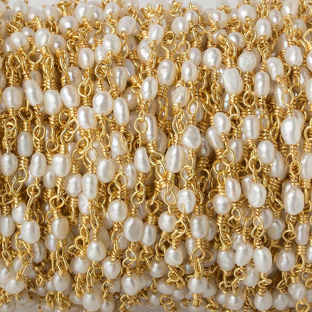 3x2mm White Rice Pearl Gold plated Chain by the foot 36 pieces