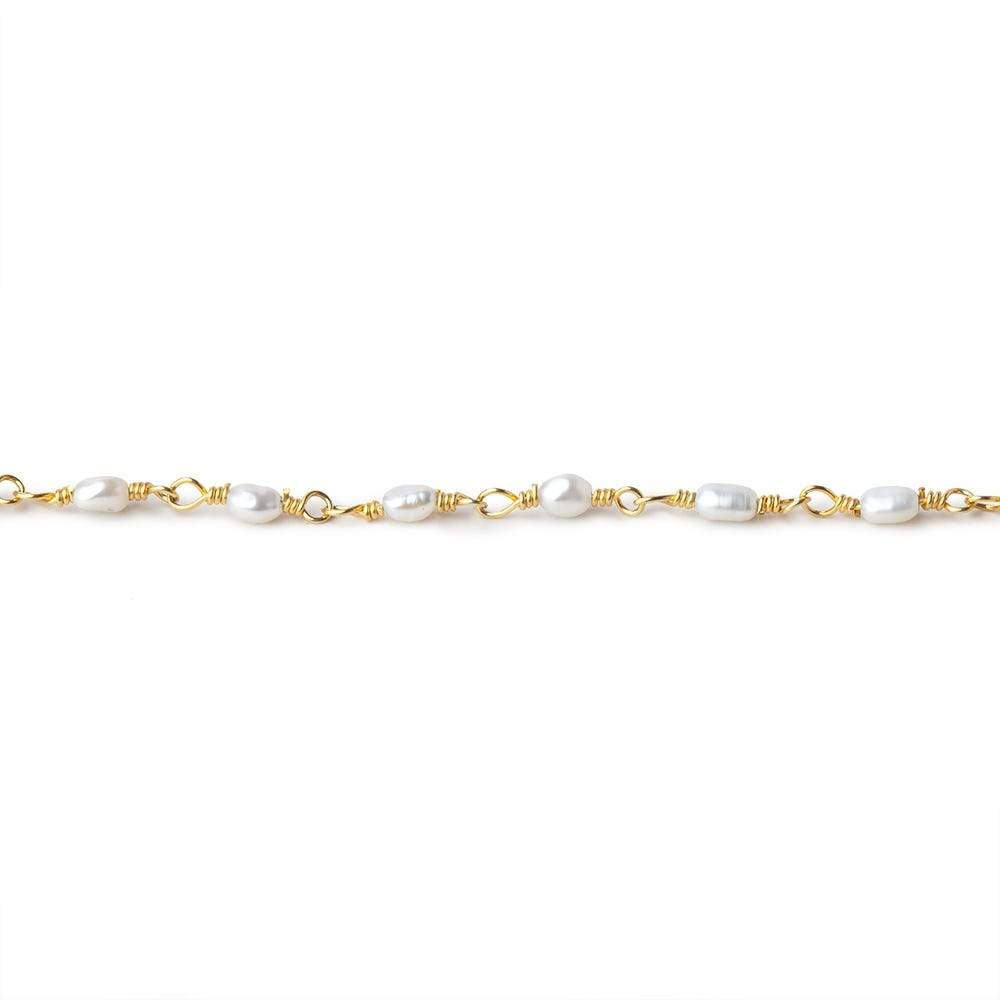 3x2mm White Straight Drill Freshwater Pearls Vermeil Chain by the foot 35 pcs