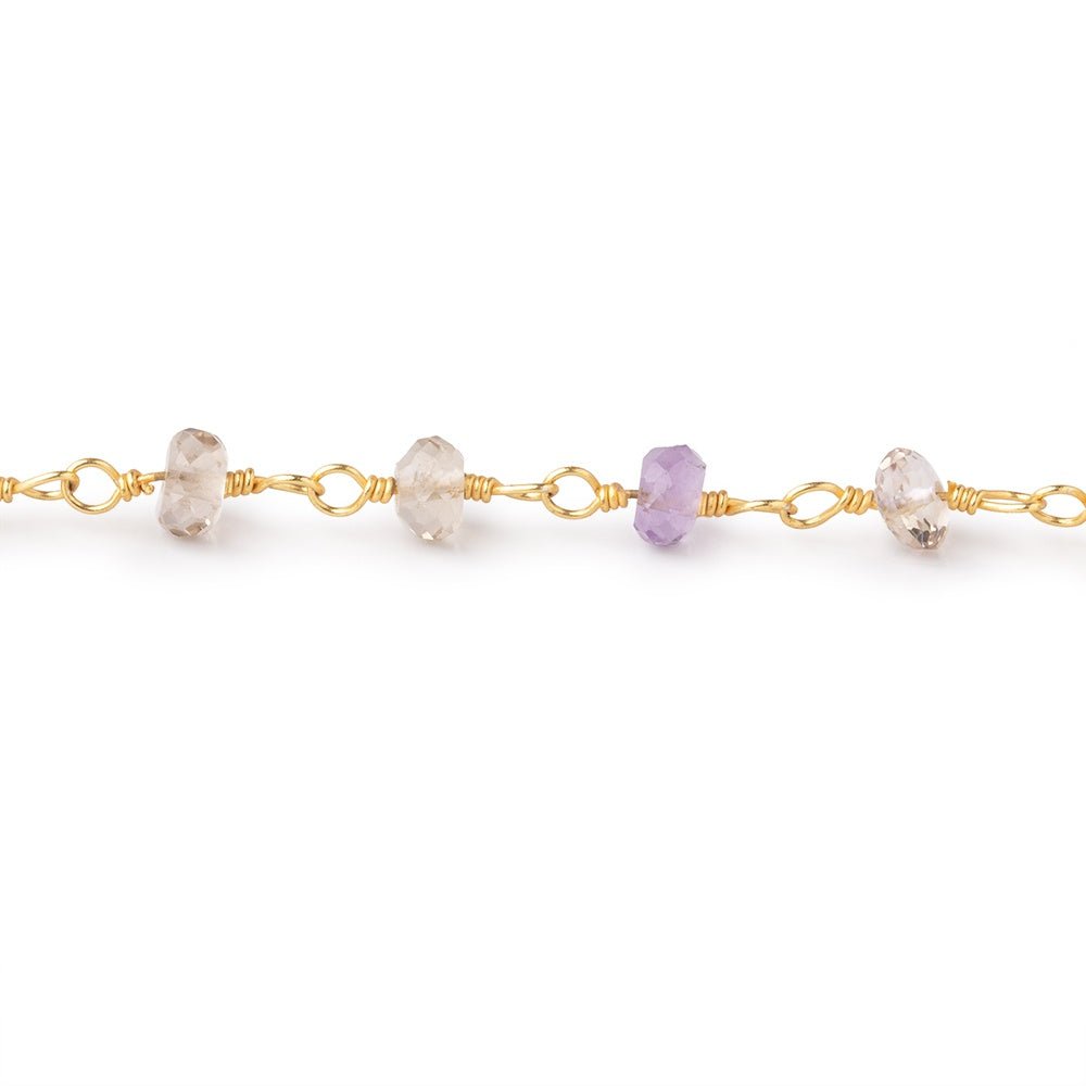 4-4.5mm Ametrine Faceted Rondelle Beads on Vermeil Chain