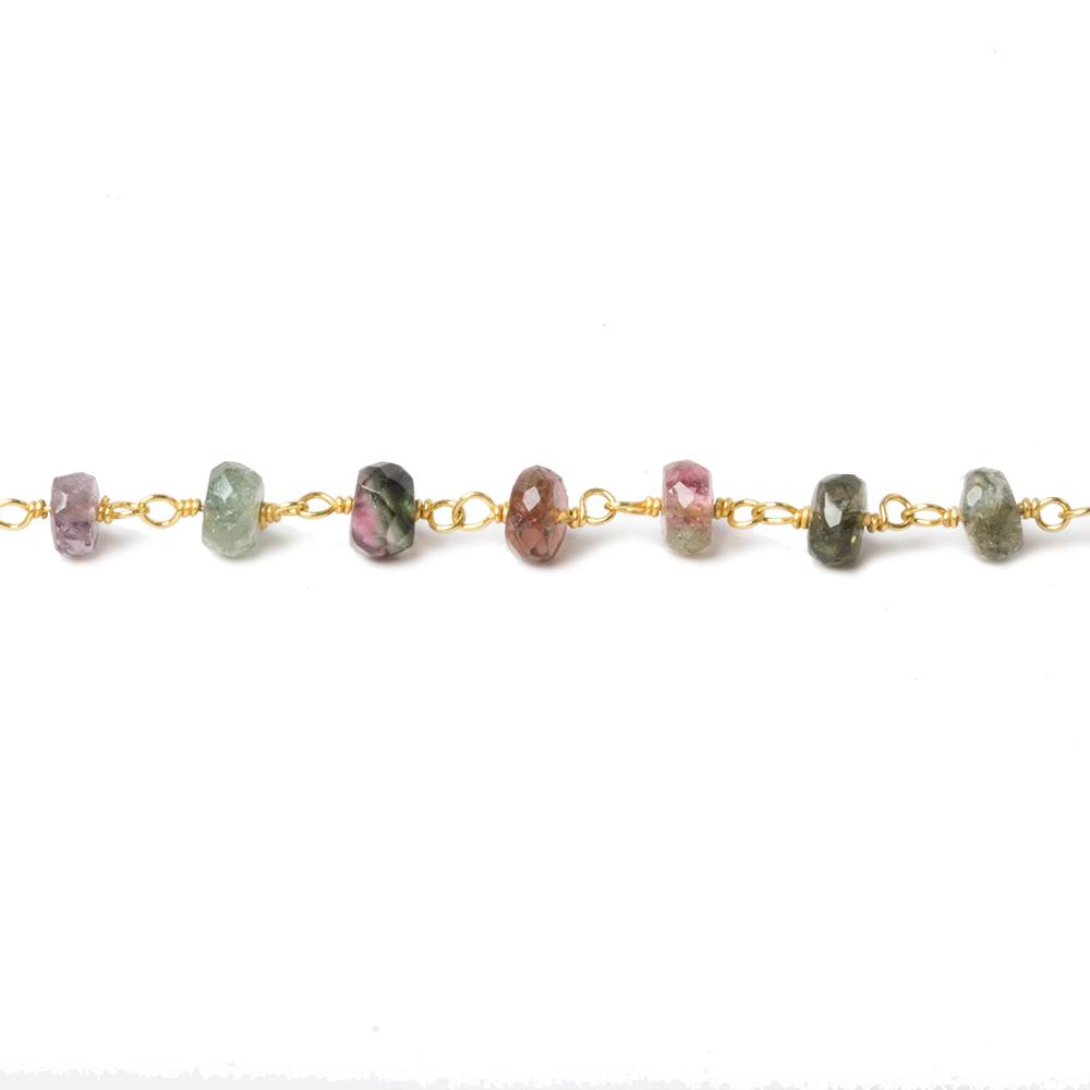 4-5.5mm Multi Color Tourmaline faceted rondelle Vermeil Chain by the foot 35 beads