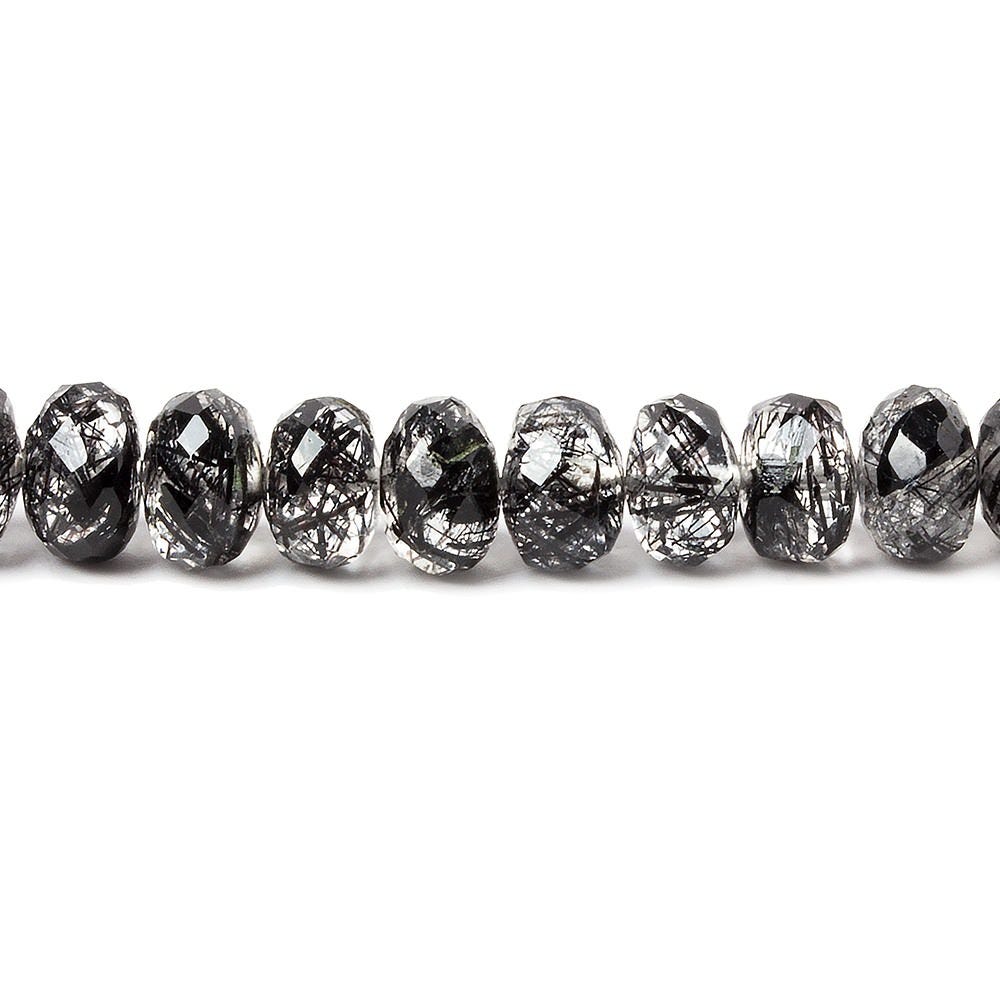 4-6.5mm Black Tourmalinated Quartz faceted rondelles 18.5 inch 126 beads