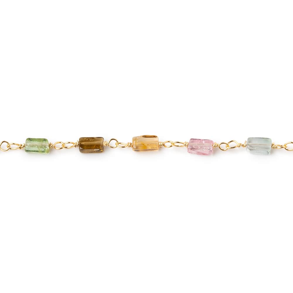 4-6mm Multi Color Tourmaline Plain Rectangles on Vermeil Chain
