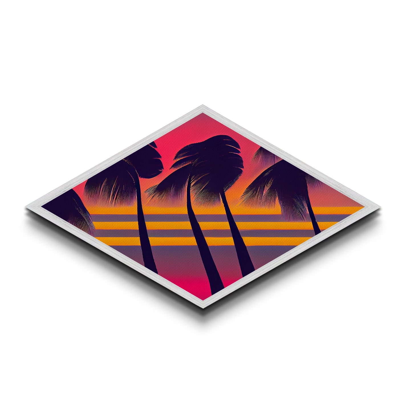 MCM Palm Trees Framed Canvas Art Print - Diamond Shaped Art - Retro Synthwave Home Decor