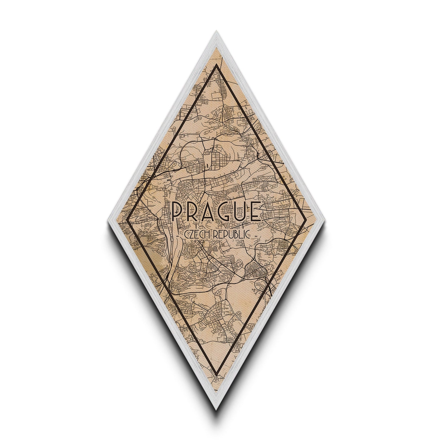 Prague - Czech Republic Diamond Shaped Travel Poster, Custom Diamond Shaped Wall Art, City Map Canvas