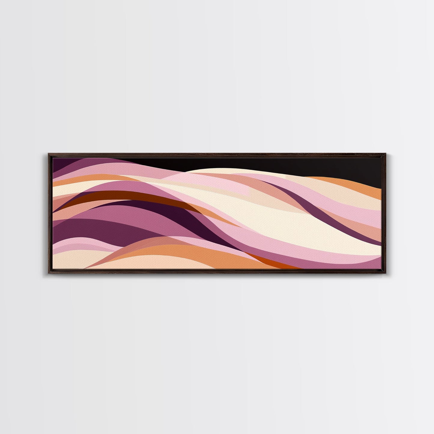 Lavender and Lilac Ocean Waves - MCM Style Modern Art, Retro Abstract Panoramic Print, Wood Framed Art, Modern Home Decor