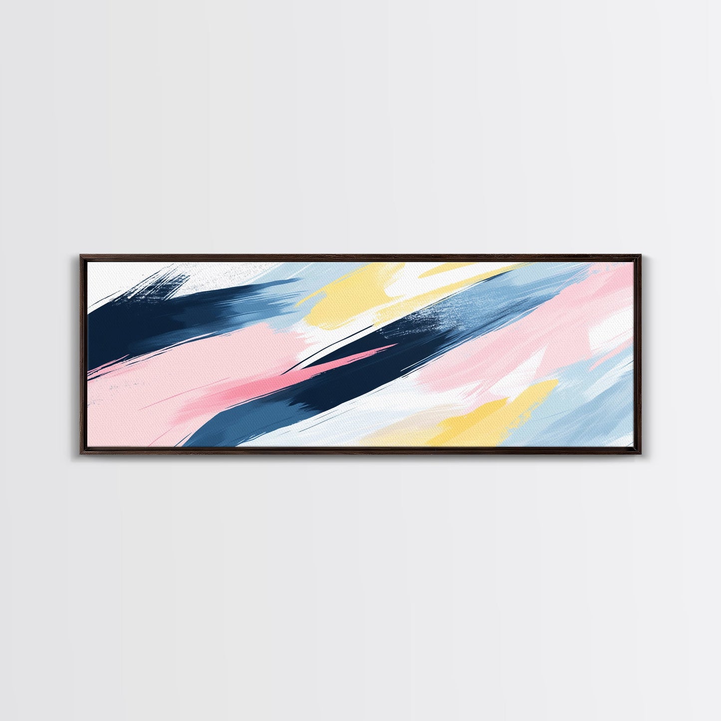 Pastel Abstract Brush Strokes Painting Print, Framed Canvas Art, Panoramic Extra Wide Office Decor, Living Room Or Bedroom Oversized Art