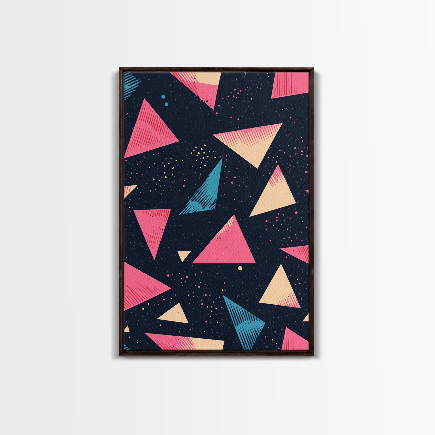 Retro 90s Style Wall Art Framed Canvas Print, Synthwave Abstract Triangles