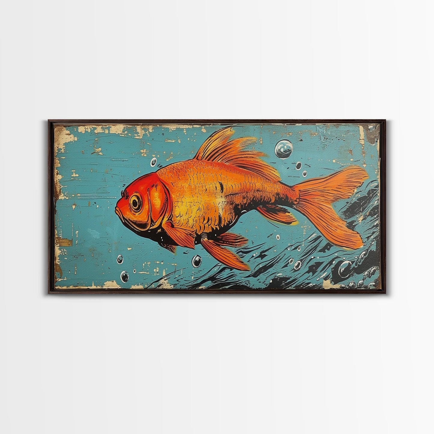 Retro 80s Style Painting of a Gold Fish, Framed Canvas Print, Home Decor Gift Artwork, Fish Painting, Fish Art